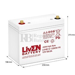 Bater�a 12 Voltios 58 Amperios LVHR12-1200W | Liven Battery